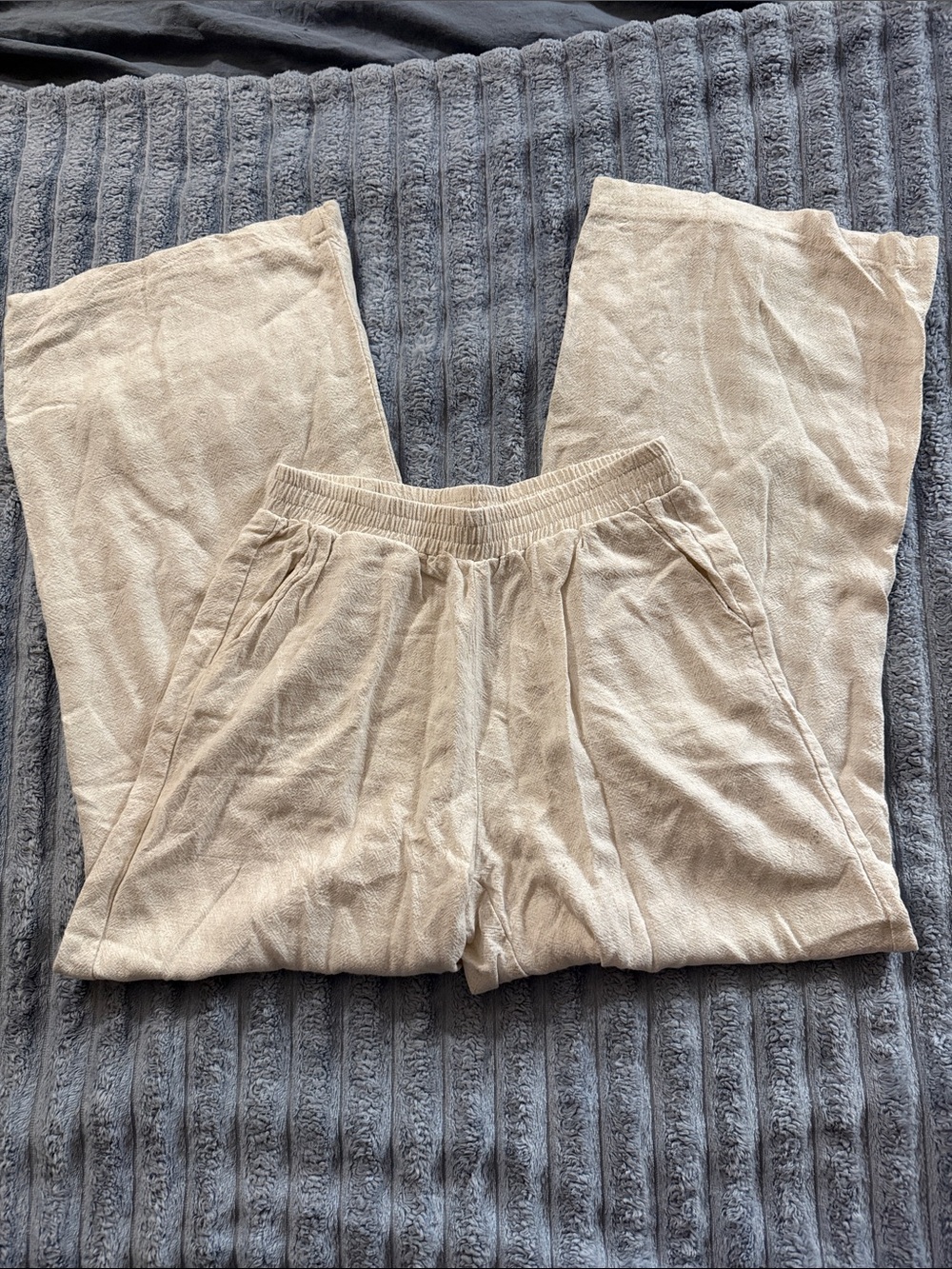 SHEIN Cream Wide-Leg Stretch Waist Beach Pants